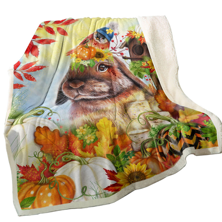 Cute Autumn Greetings Bunny Sherpa Blanket