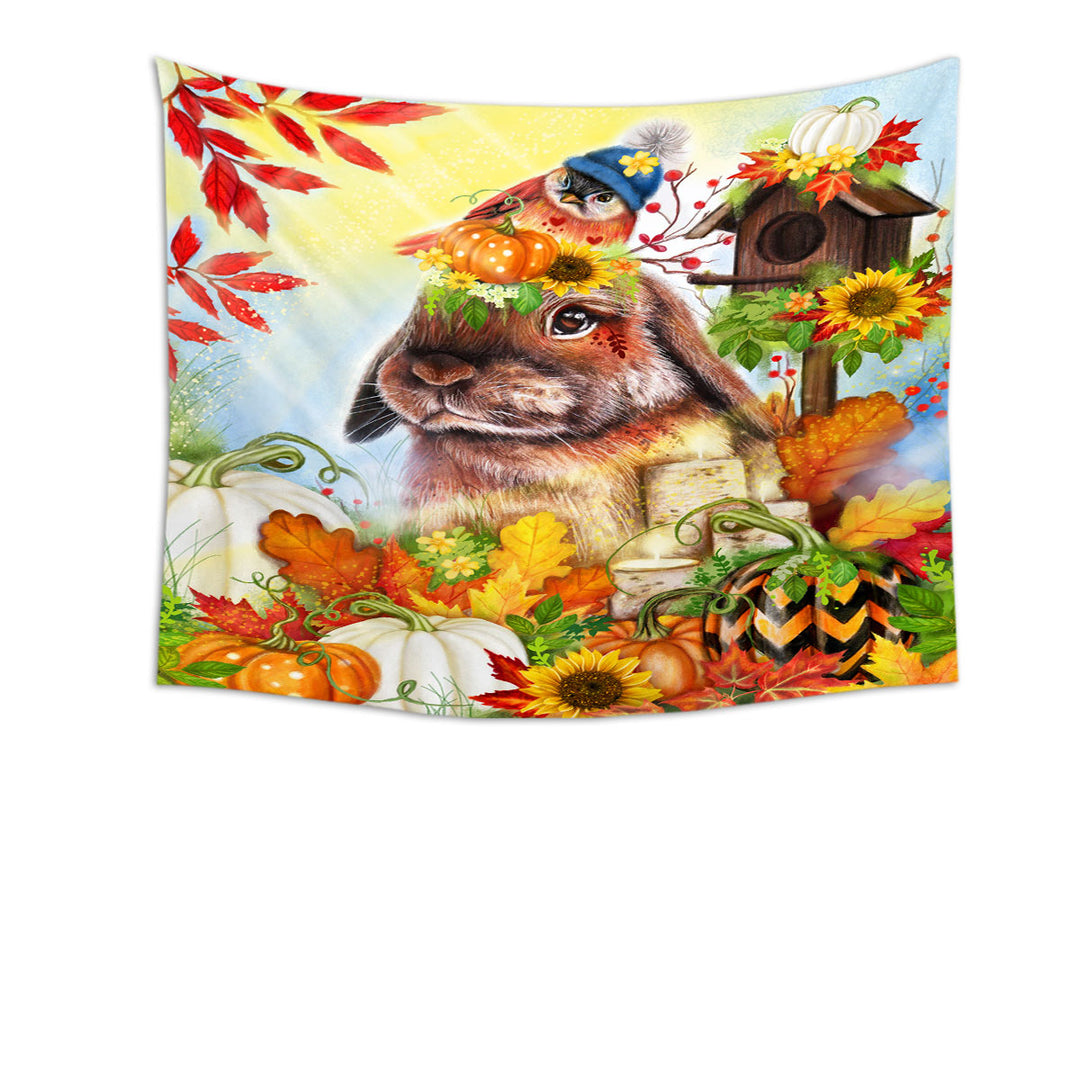 Cute Autumn Greetings Bunny Tapestry Wall Decor