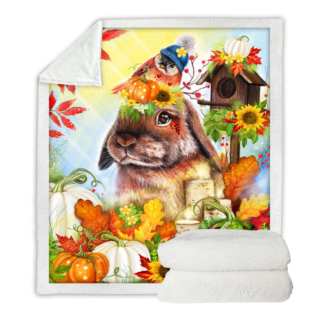 Cute Autumn Greetings Bunny Throw Blanket