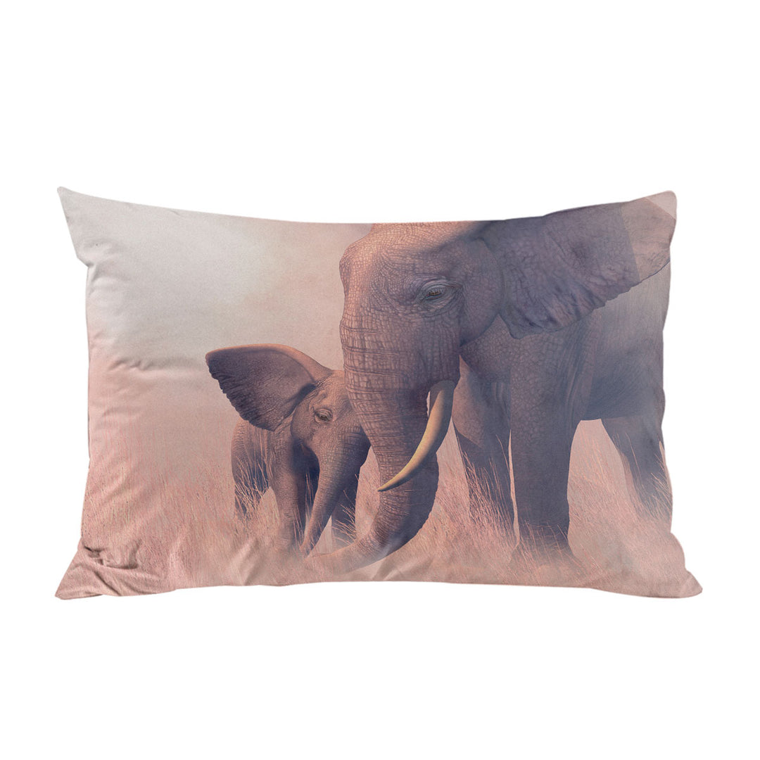 Cute Baby Elephant and its Mommy Animal Art Pillow Cases