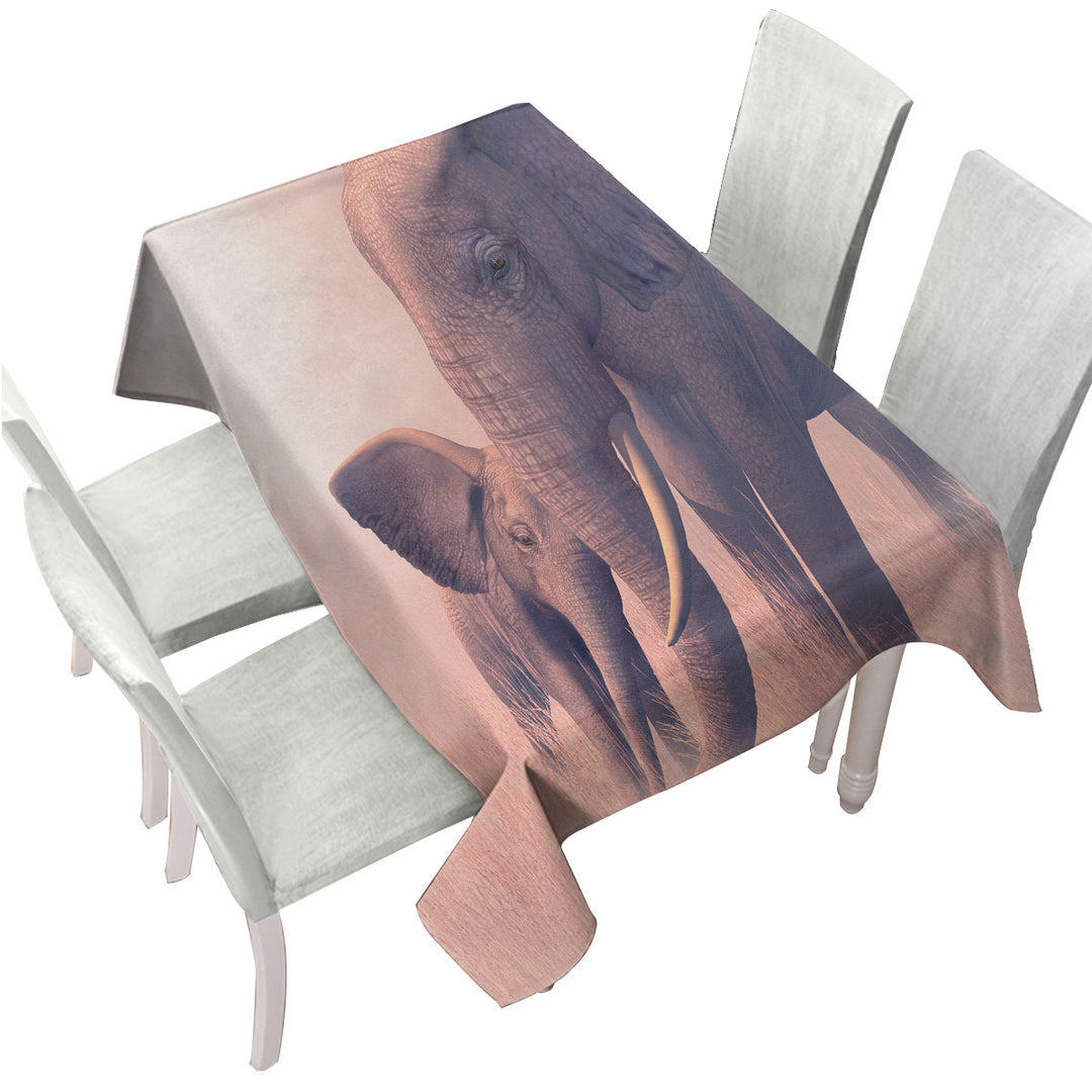 Cute Baby Elephant and its Mommy Animal Art Tablecloths