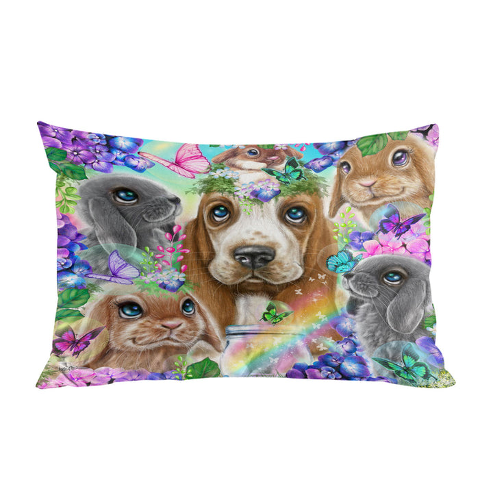 Cute Basset Hound Bunnies and Butterflies Pillow Cases