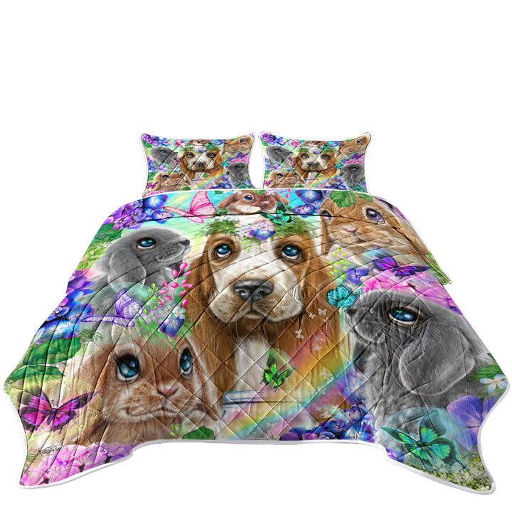 Cute Basset Hound Bunnies and Butterflies Quilts