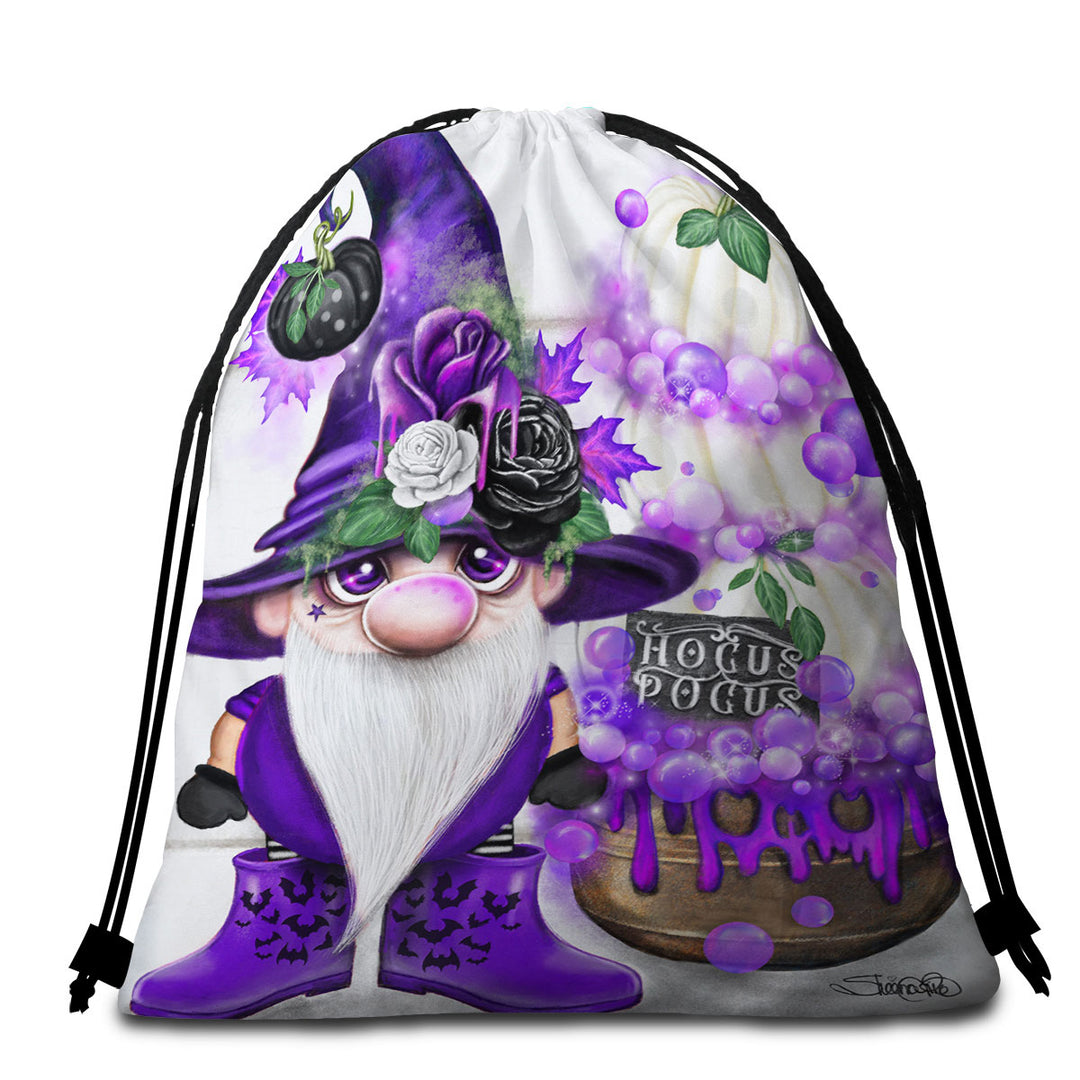 Cute Beach Bags and Towels Purple Autumn Lil Gnome Hocus Pocus