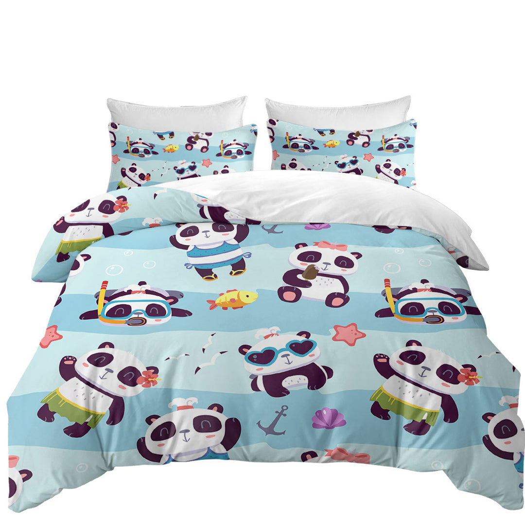 Cute Beach Holiday Pandas Coverlet