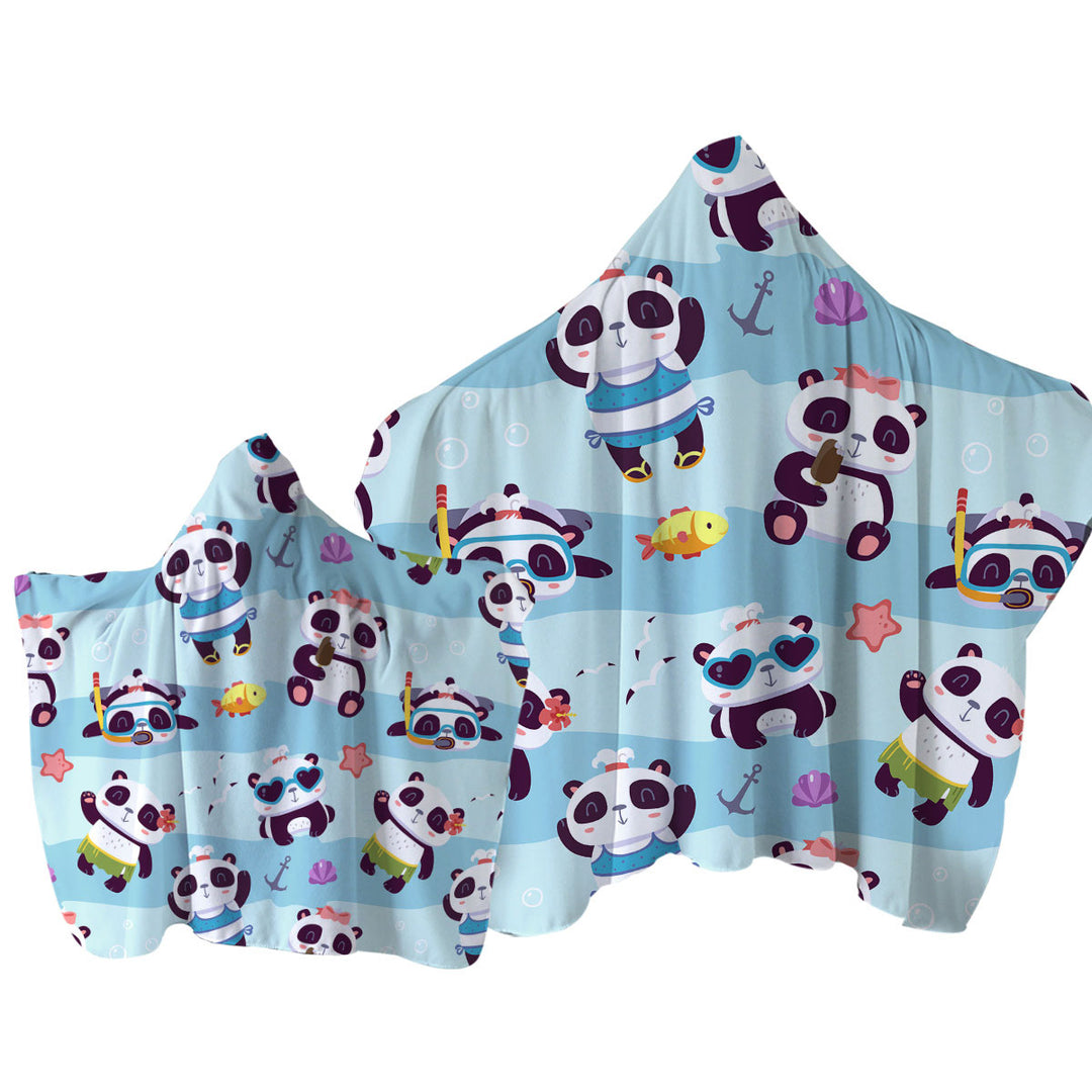 Cute Beach Holiday Pandas Towel with Hood