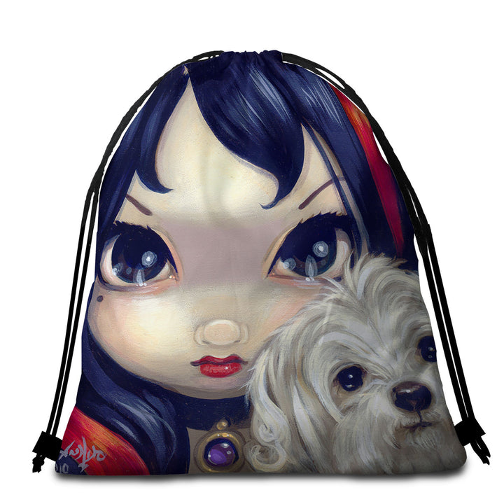 Cute Beach Towel Bags Faces of Faery _41 Girl with Adorable Maltese Dog