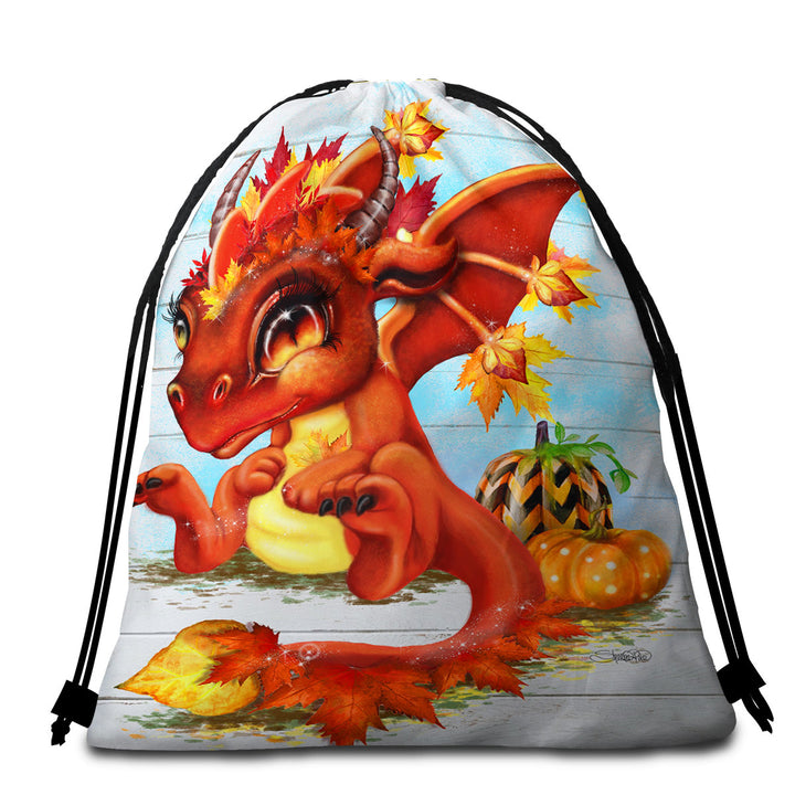 Cute Beach Towel Bags Fantasy Art Autumn Lil Dragon