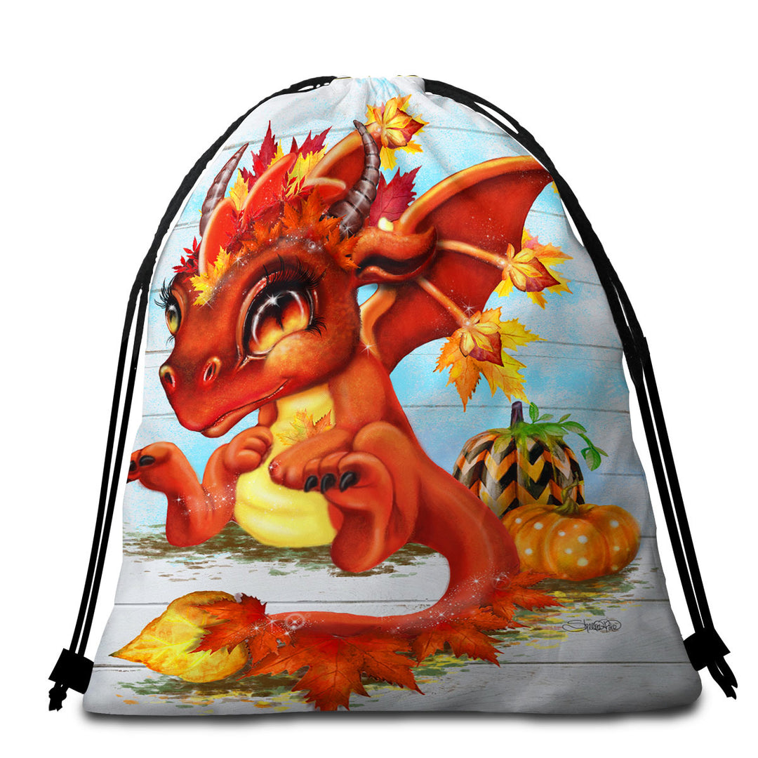 Cute Beach Towel Bags Fantasy Art Autumn Lil Dragon_e586274a a2b0 4fb4 a878 ce882af58e0c