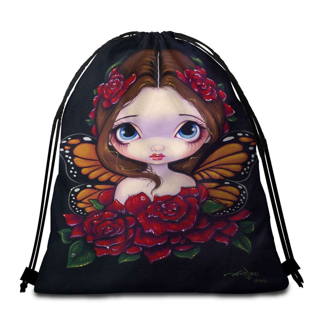 Cute Beach Towel Bags Girls Painting the Butterfly Rose Fairy