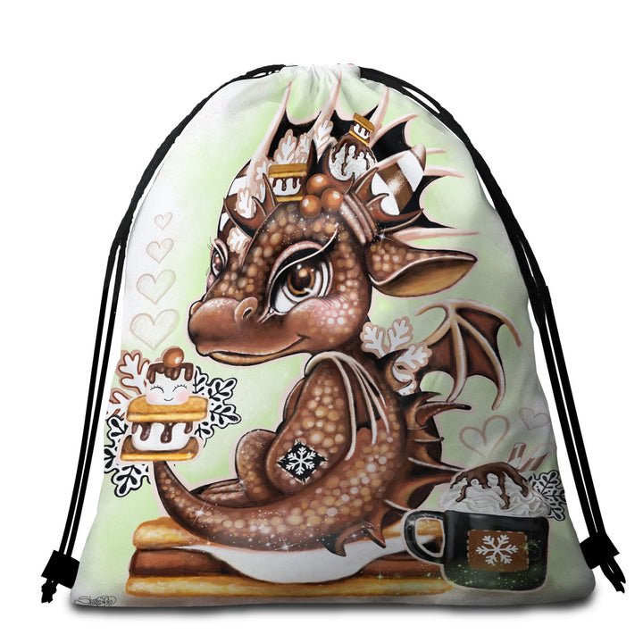 Cute Beach Towel Bags for Boys Hot Chocolate and Smores Lil Dragon