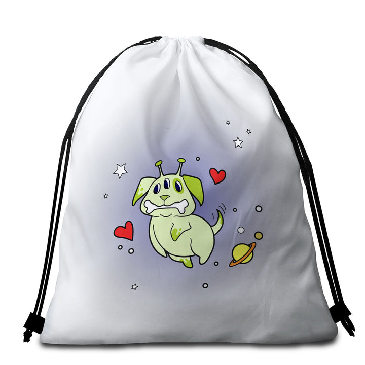 Cute Beach Towel Bags with Alien Dog in Space