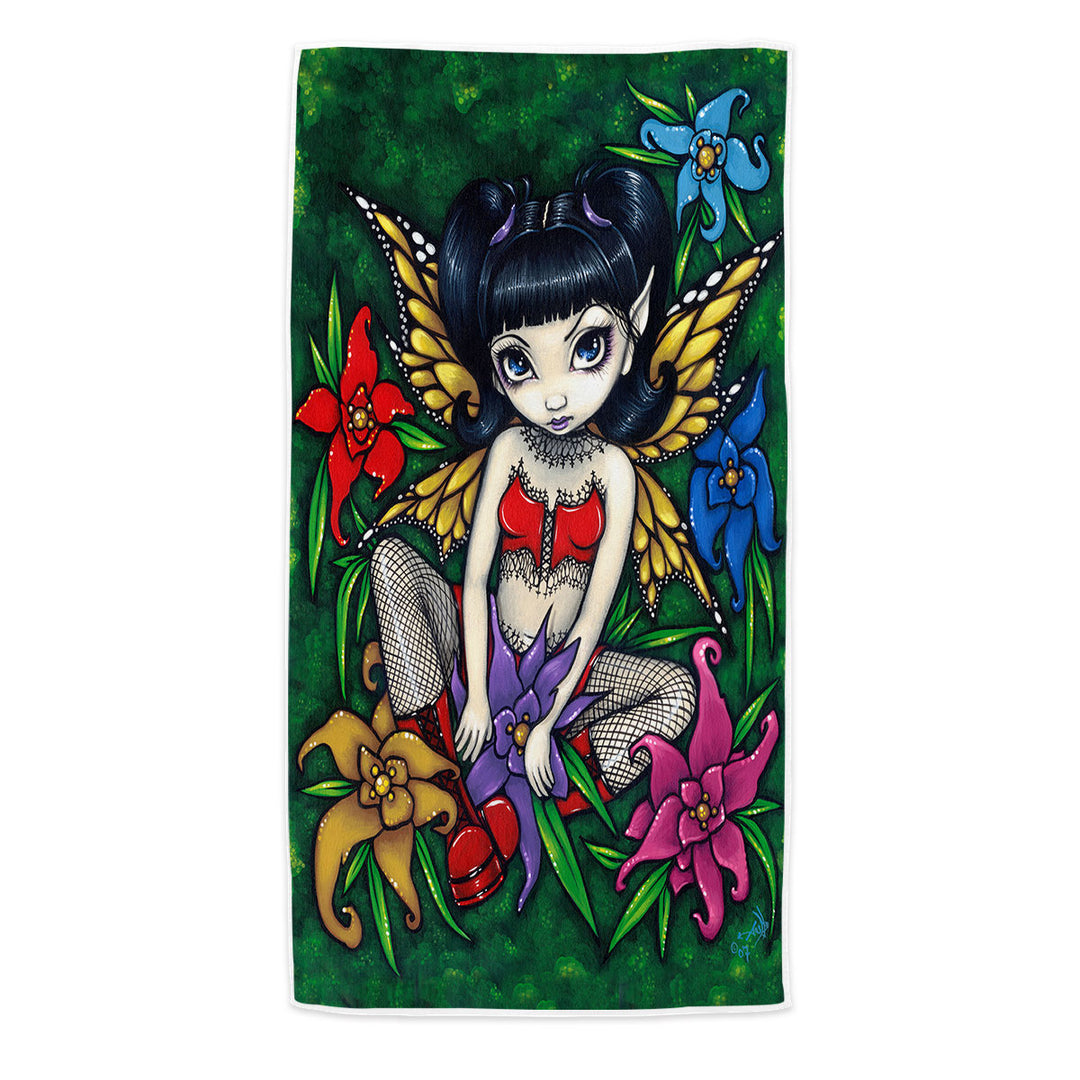 Cute Beach Towel Goth Fairy Fishnets and Flowers