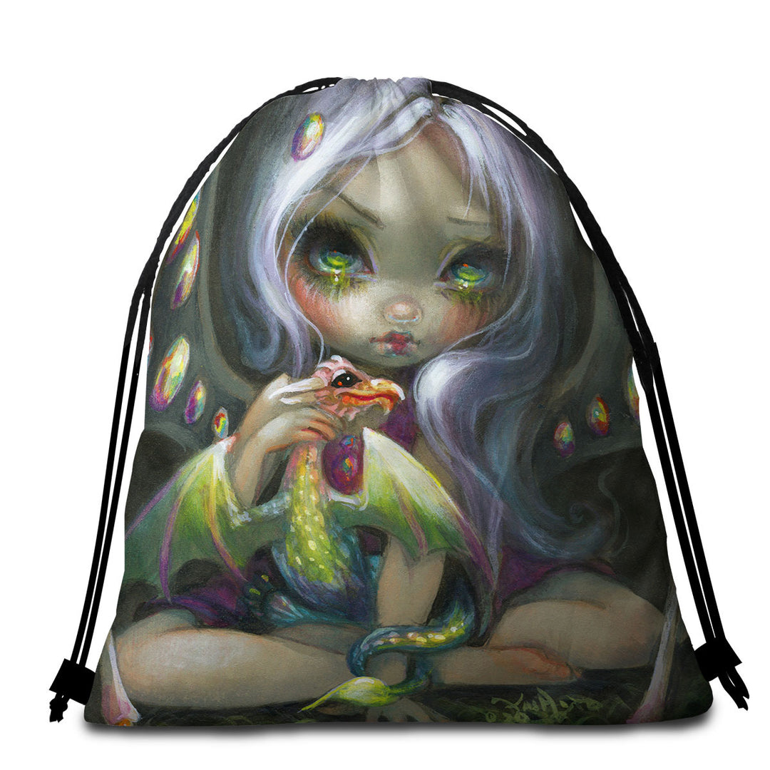 Cute Beach Towel Pack Fantasy Art Fire Opal Fairy and Dragonling