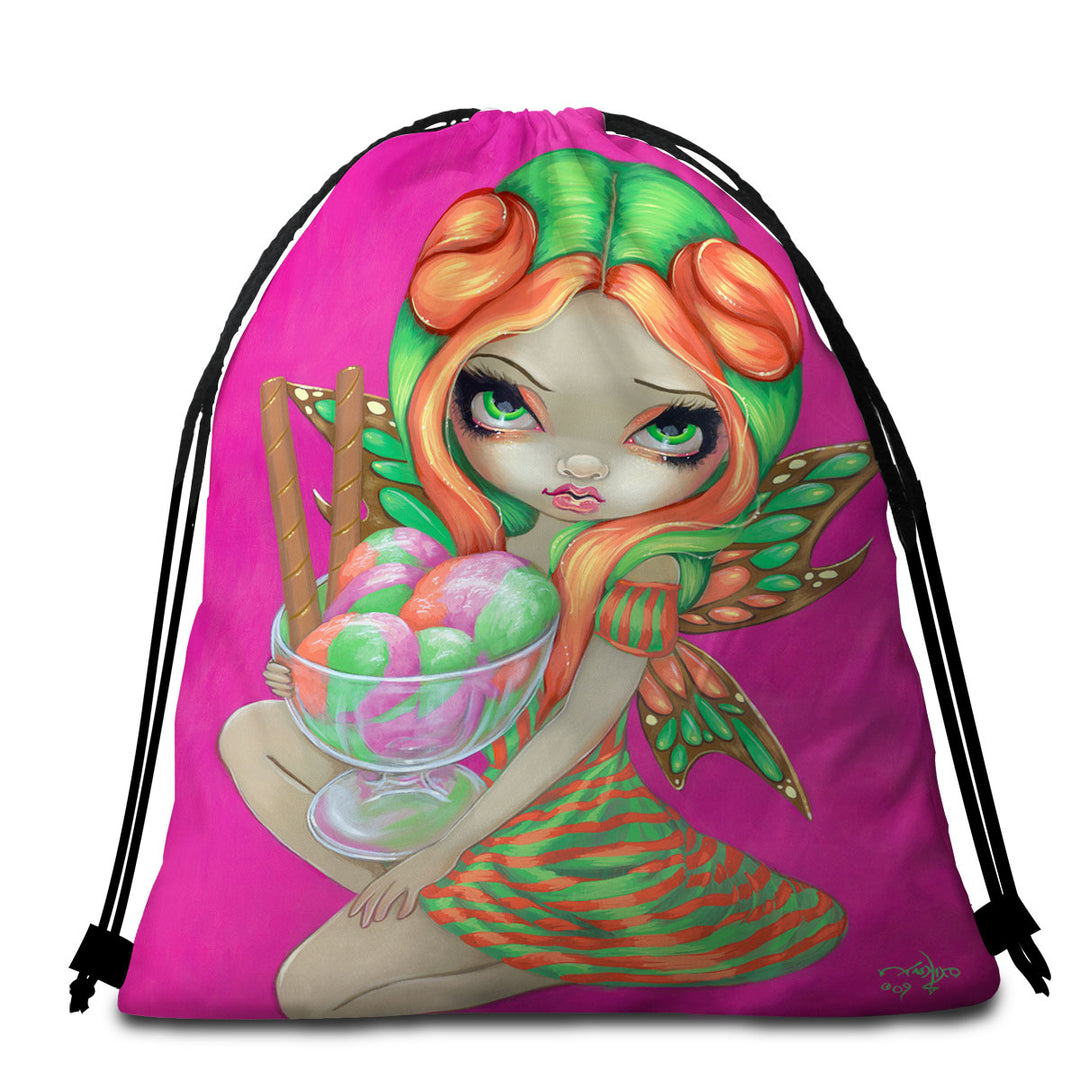 Cute Beach Towels Candy Lover Big Eyed Rainbow Sherbet Fairy