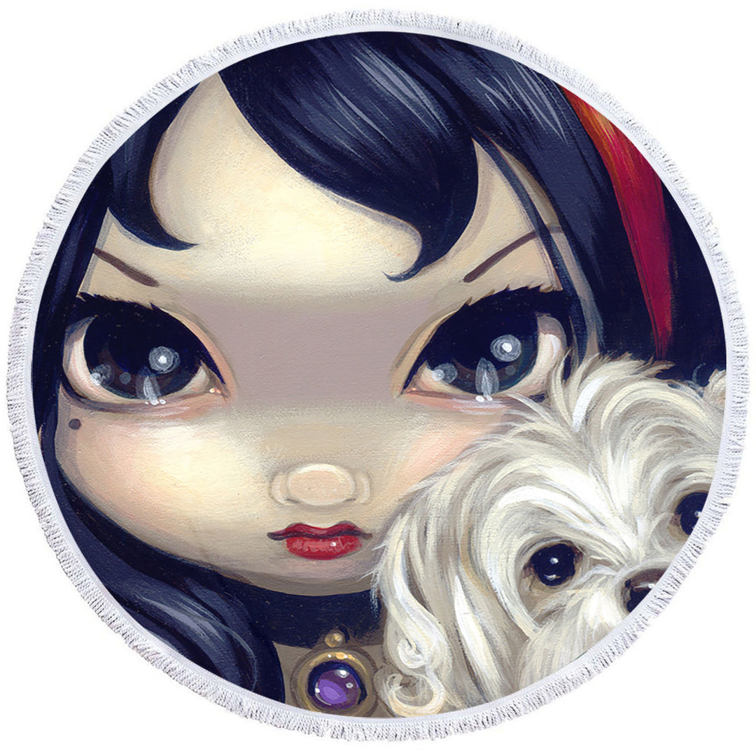 Cute Beach Towels Faces of Faery _41 Girl with Adorable Maltese Dog