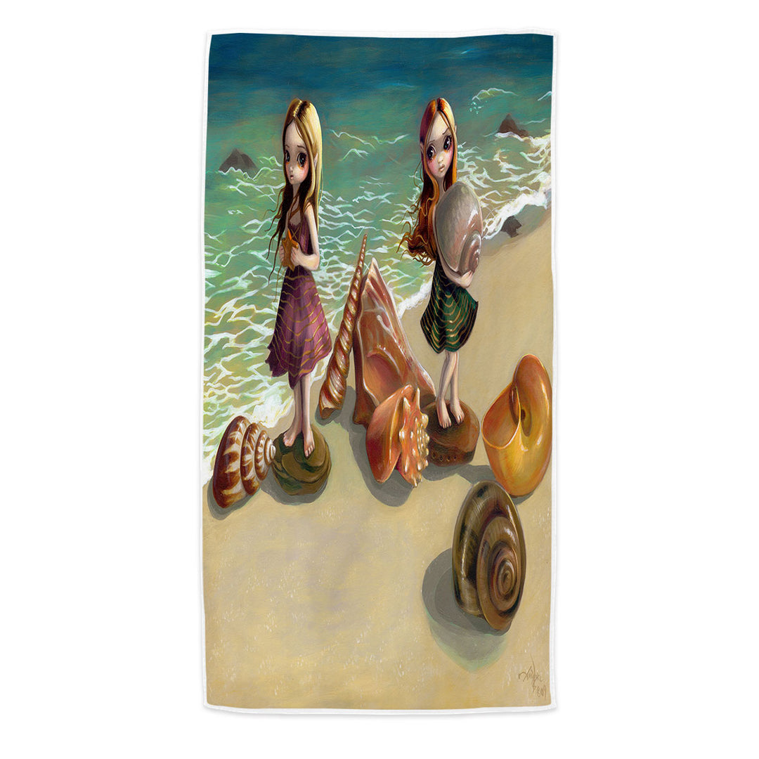 Cute Beach Towels Fantasy Girls Collecting Shells By the Seaside