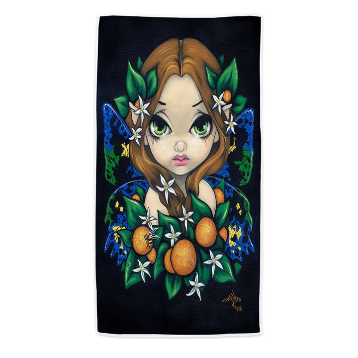 Cute Beach Towels Girls Painting Orange Blossom Fairy