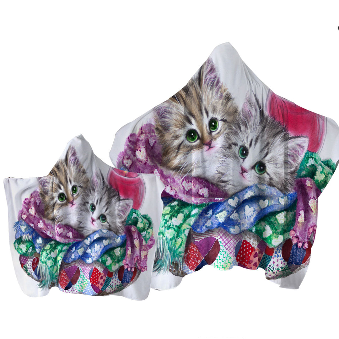 Cute Cat Art Keep Warm Tabby Kittens Towel with Hood