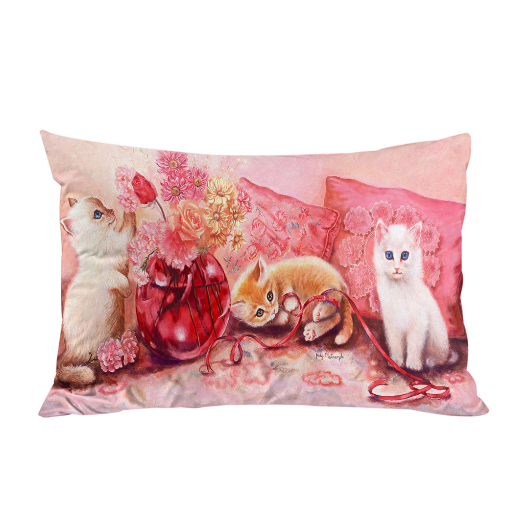 Cute Cat Art the Three Adorable Kittens Pillow Case Covers