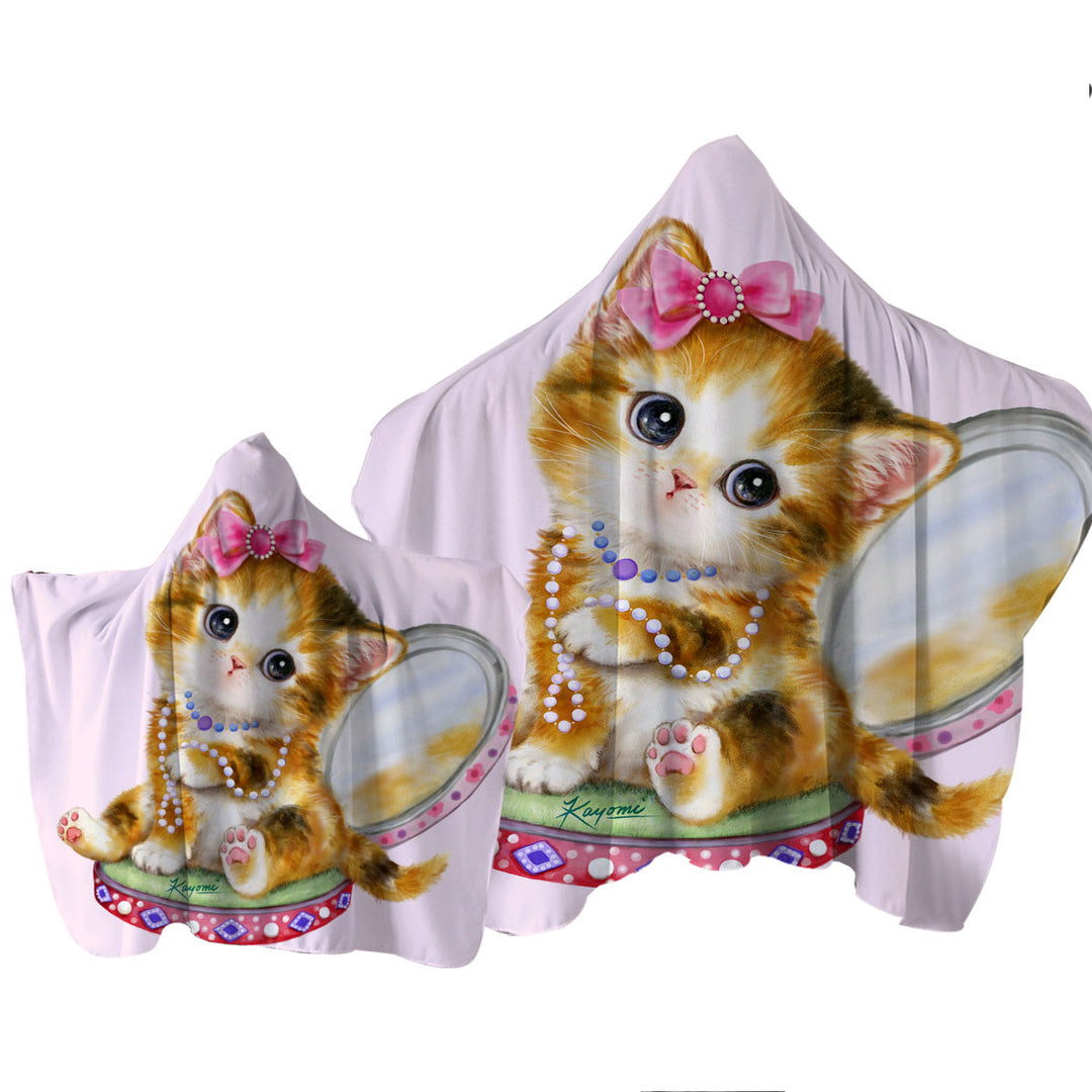 Cute Cat Drawings Ginger Tabby Girl Kitten Towel Hoodie