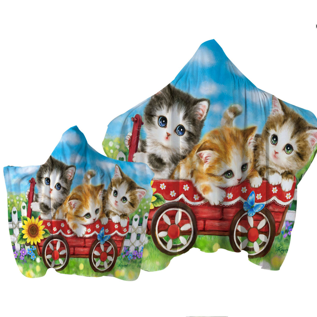 Cute Cat Drawings for Kids Kitten in Wagon Hooded Beach Towel