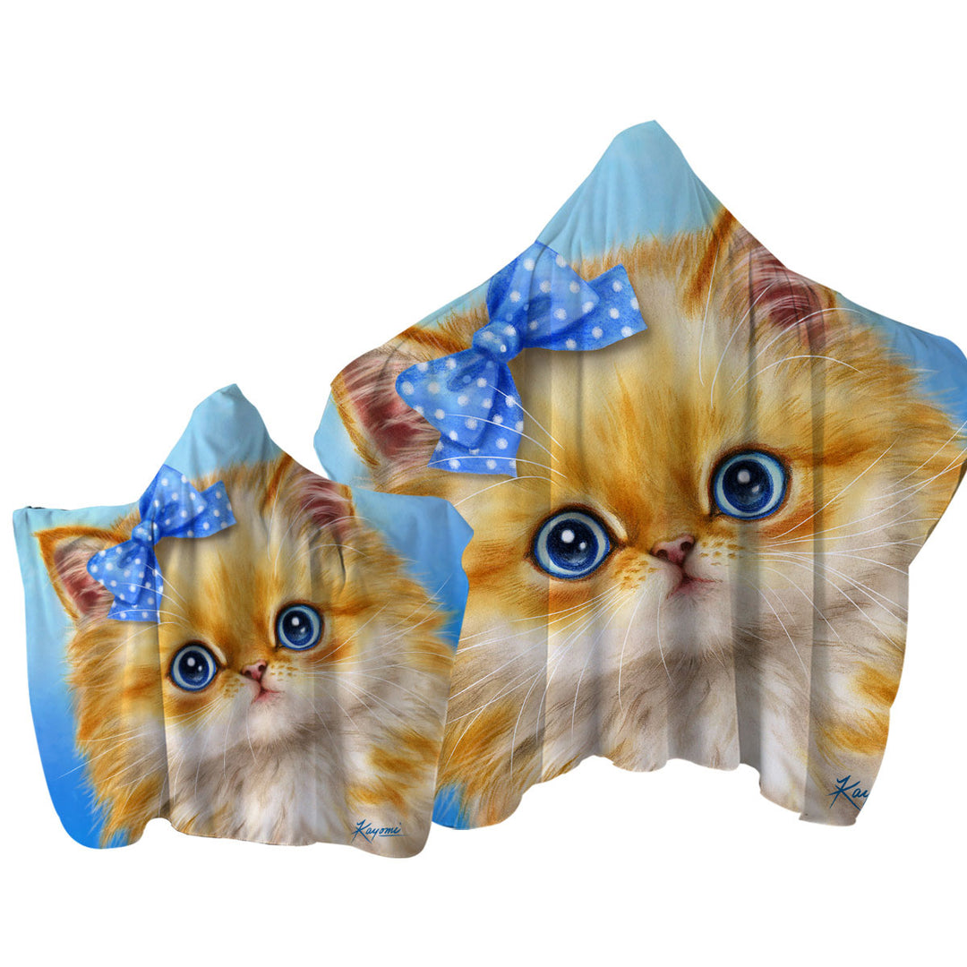 Cute Cats Adorable Blue Ribbon Kitten Towel with Hood