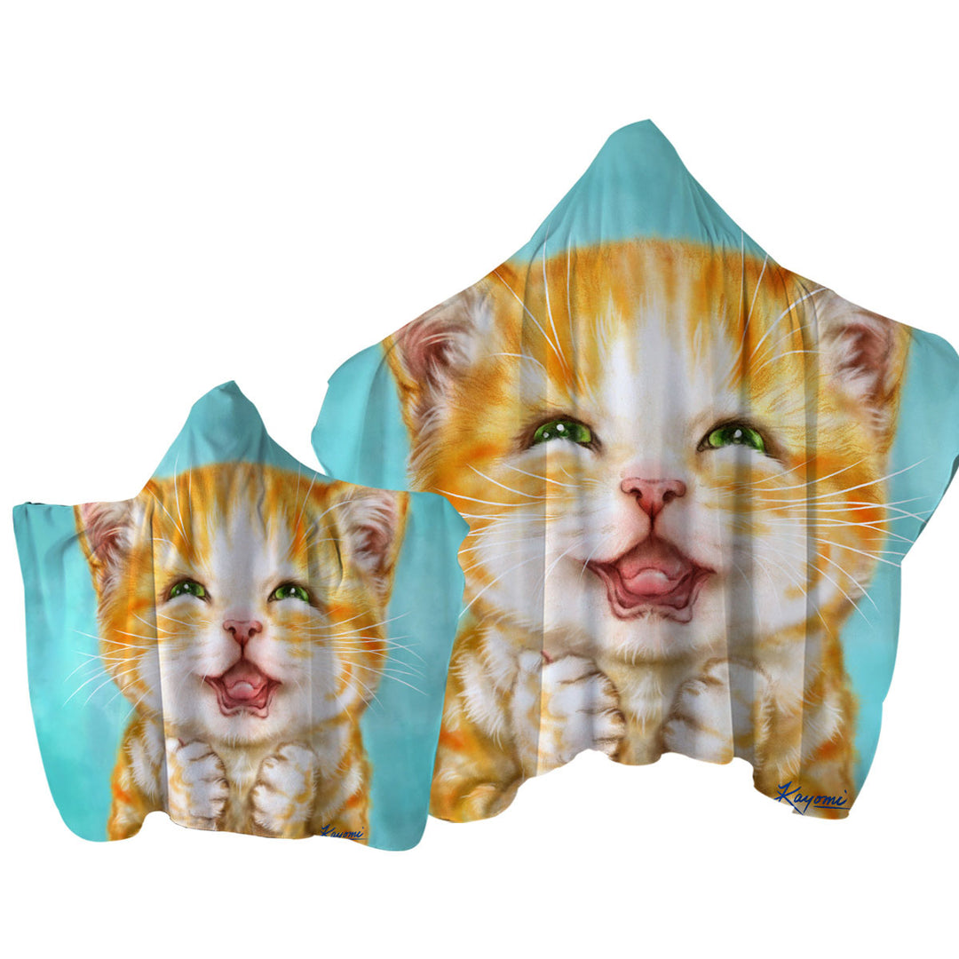 Cute Cats Art Joyful Ginger Kitten Towel with Hood