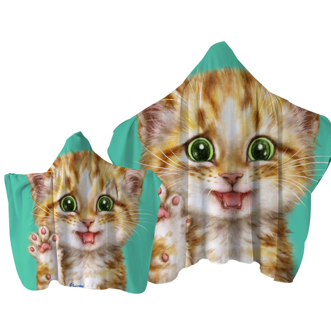 Cute Cats Art Shy Ginger Kitten Towel Hoodie