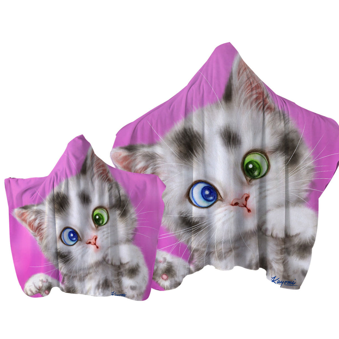 Cute Cats Art Spotted Tabby White Kitten Towel with Hood