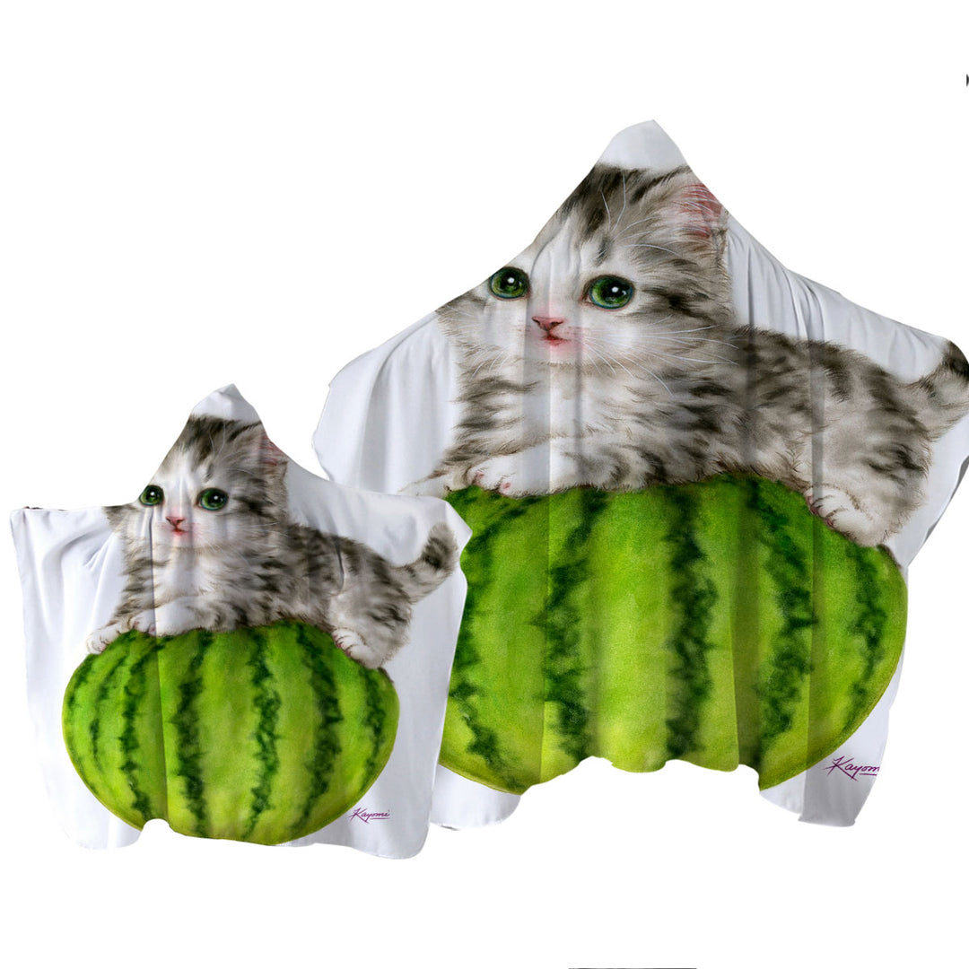 Cute Cats Drawing Watermelon Kitten Towel with Hood