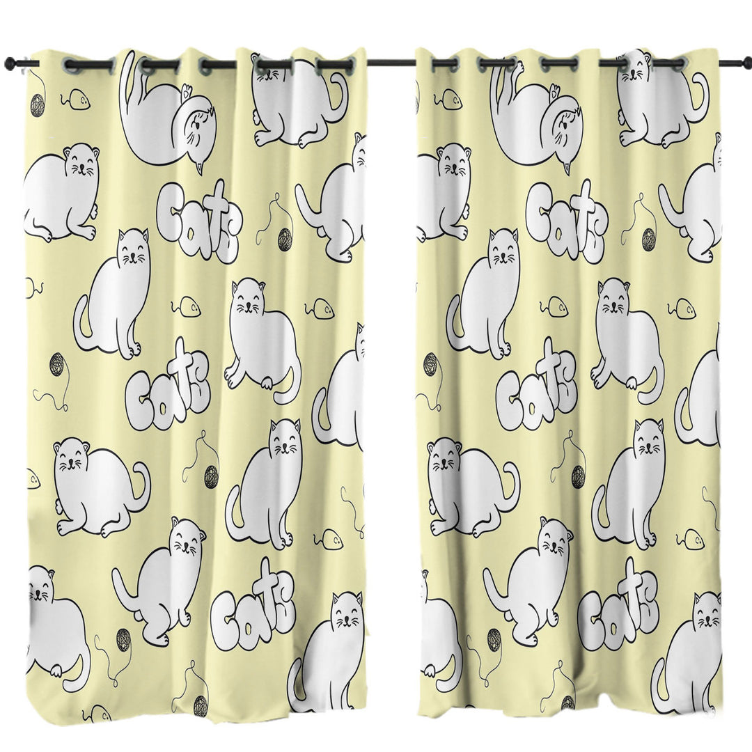 Cute Cats Drawings Curtains