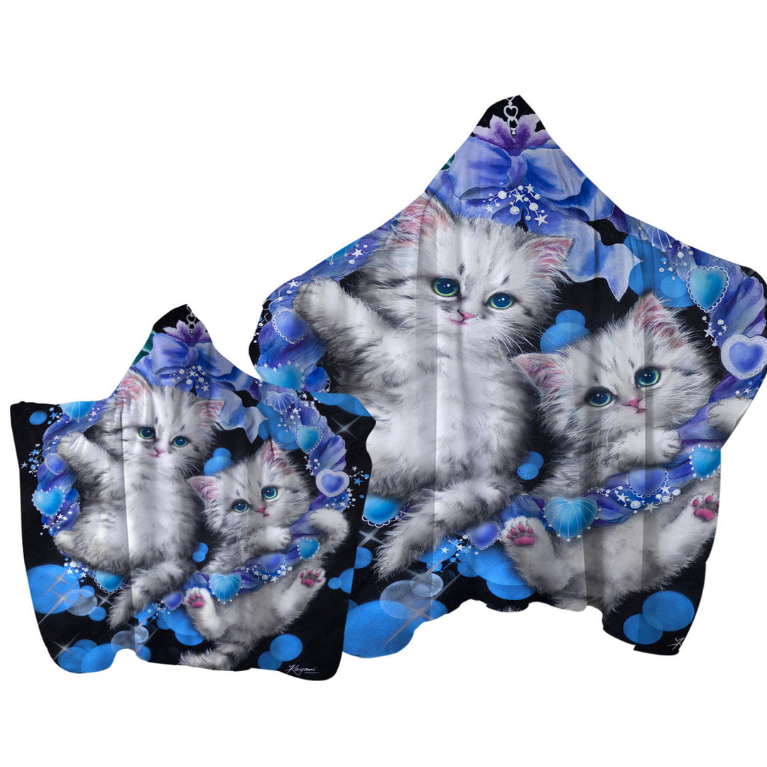 Cute Cats the Blue Wreath Kittens Towel with Hood