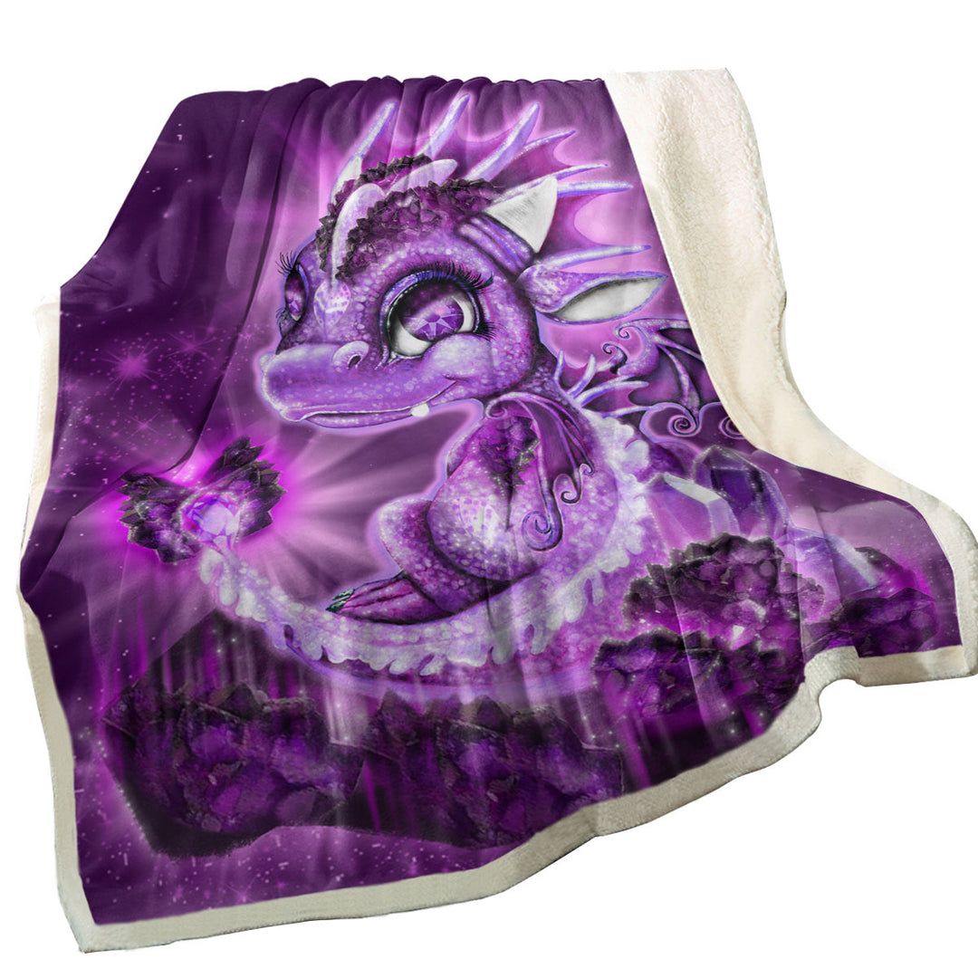 Cute Children Fleece Blanket Gift February Amethyst Birthstone Lil Dragon