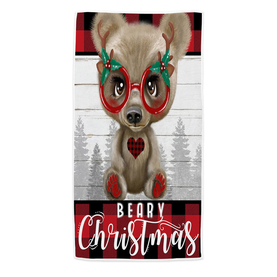 Cute Christmas Bear Beary Christmas Beach Towel