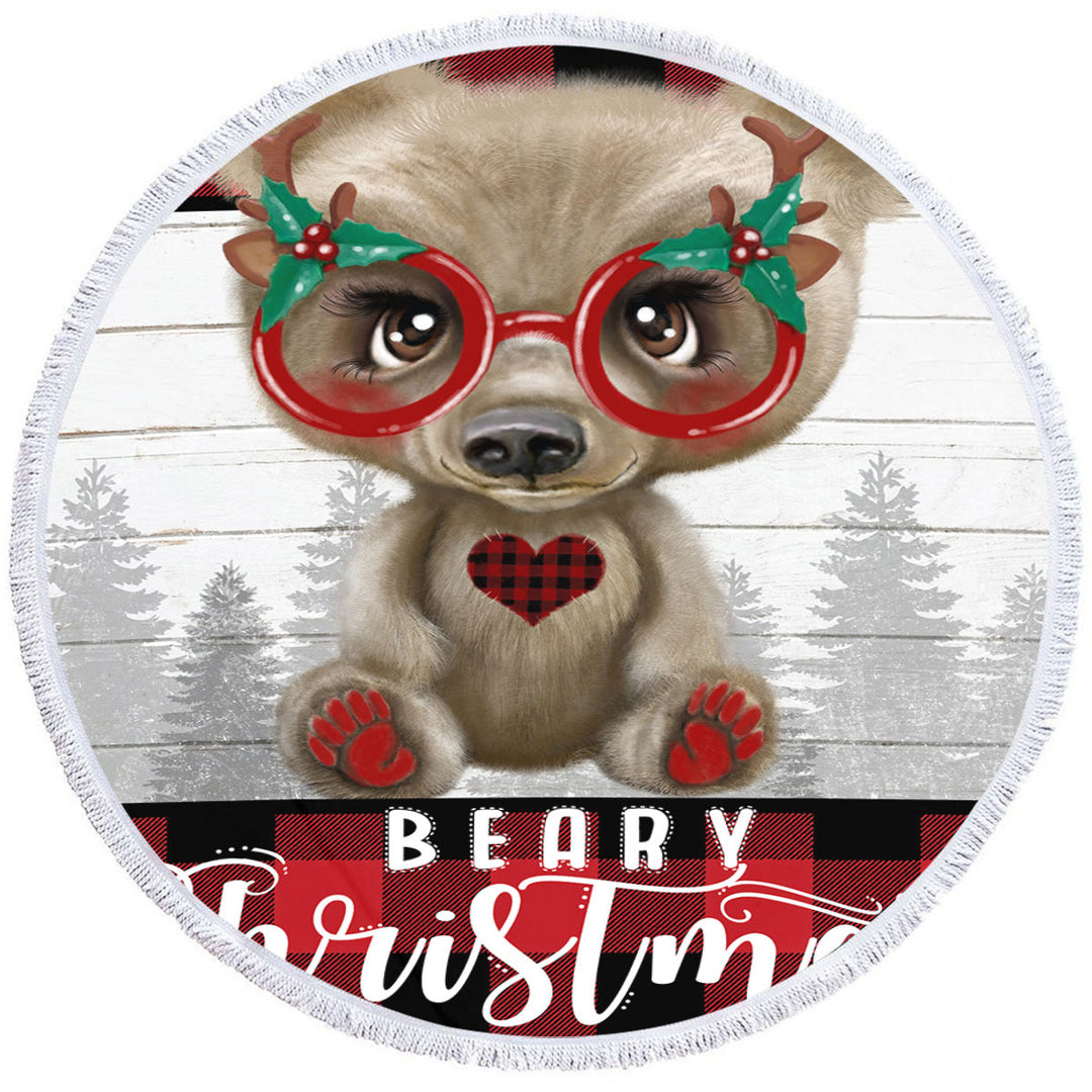 Cute Christmas Bear Beary Christmas Circle Beach Towel