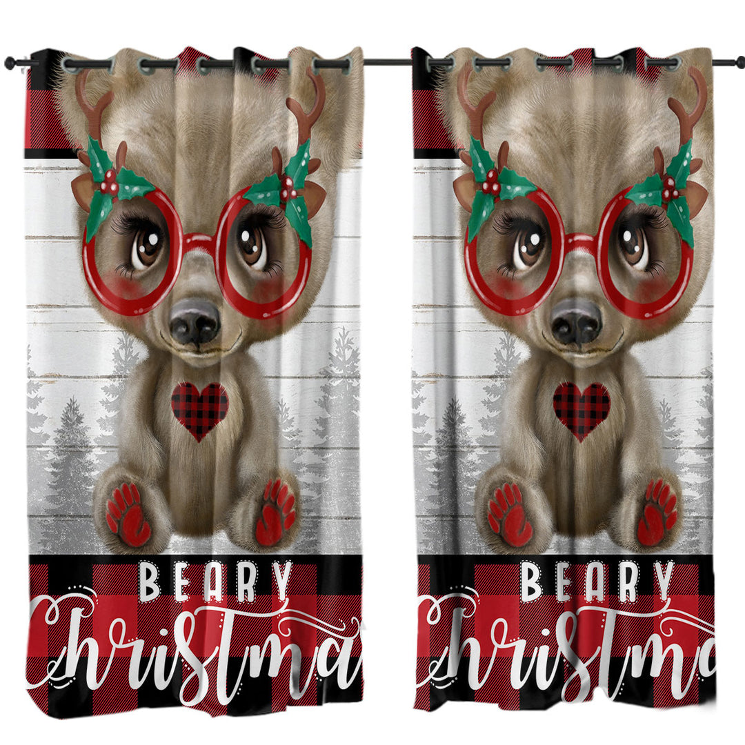 Cute Christmas Bear Beary Christmas Curtains