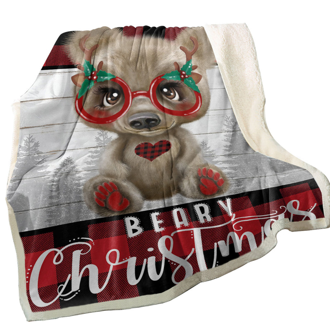 Cute Christmas Bear Beary Christmas Fleece Blankets