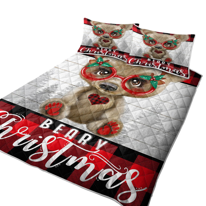 Cute Christmas Bear Beary Christmas King Size Bedspreads