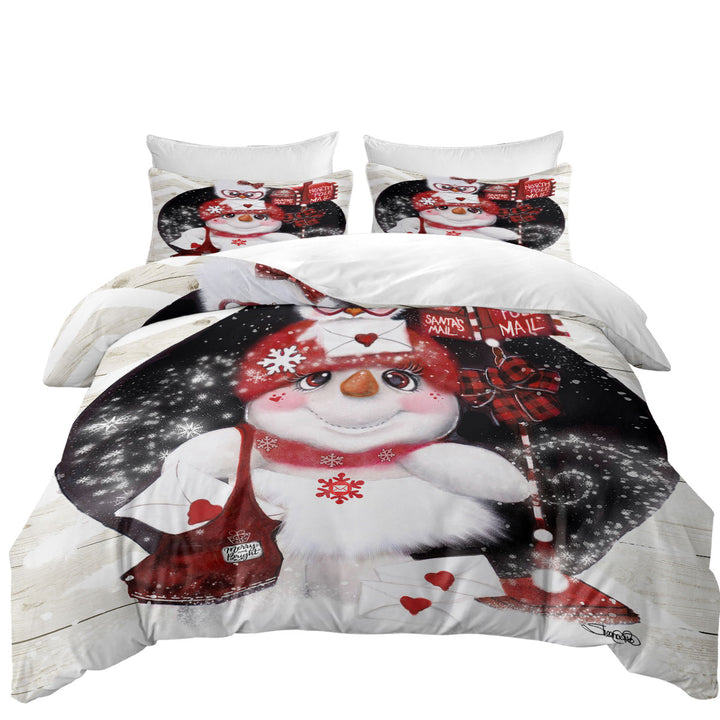 Cute Christmas Comforter Cover with Santa Letter Delivery Snowman