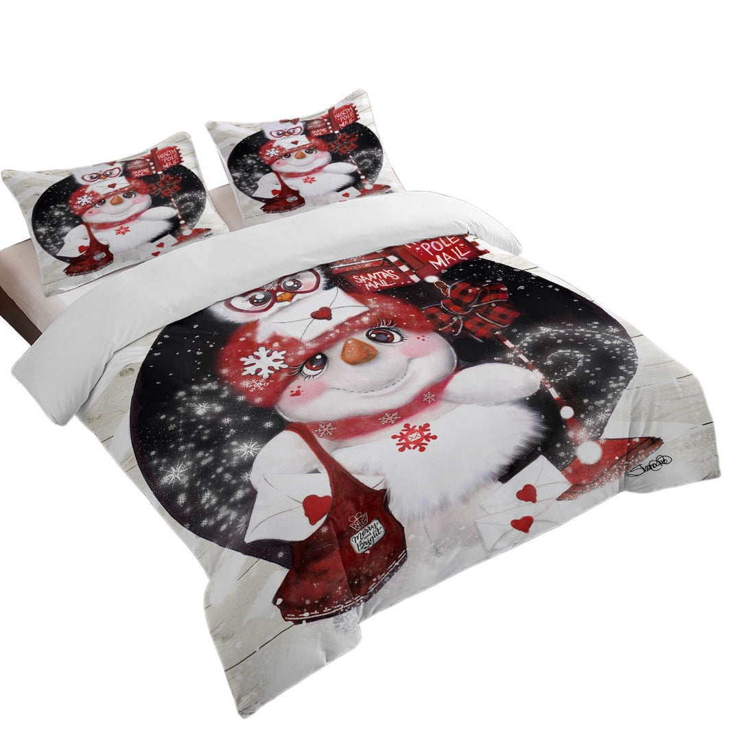 Cute Christmas Duvet Covers with Santa Letter Delivery Snowman