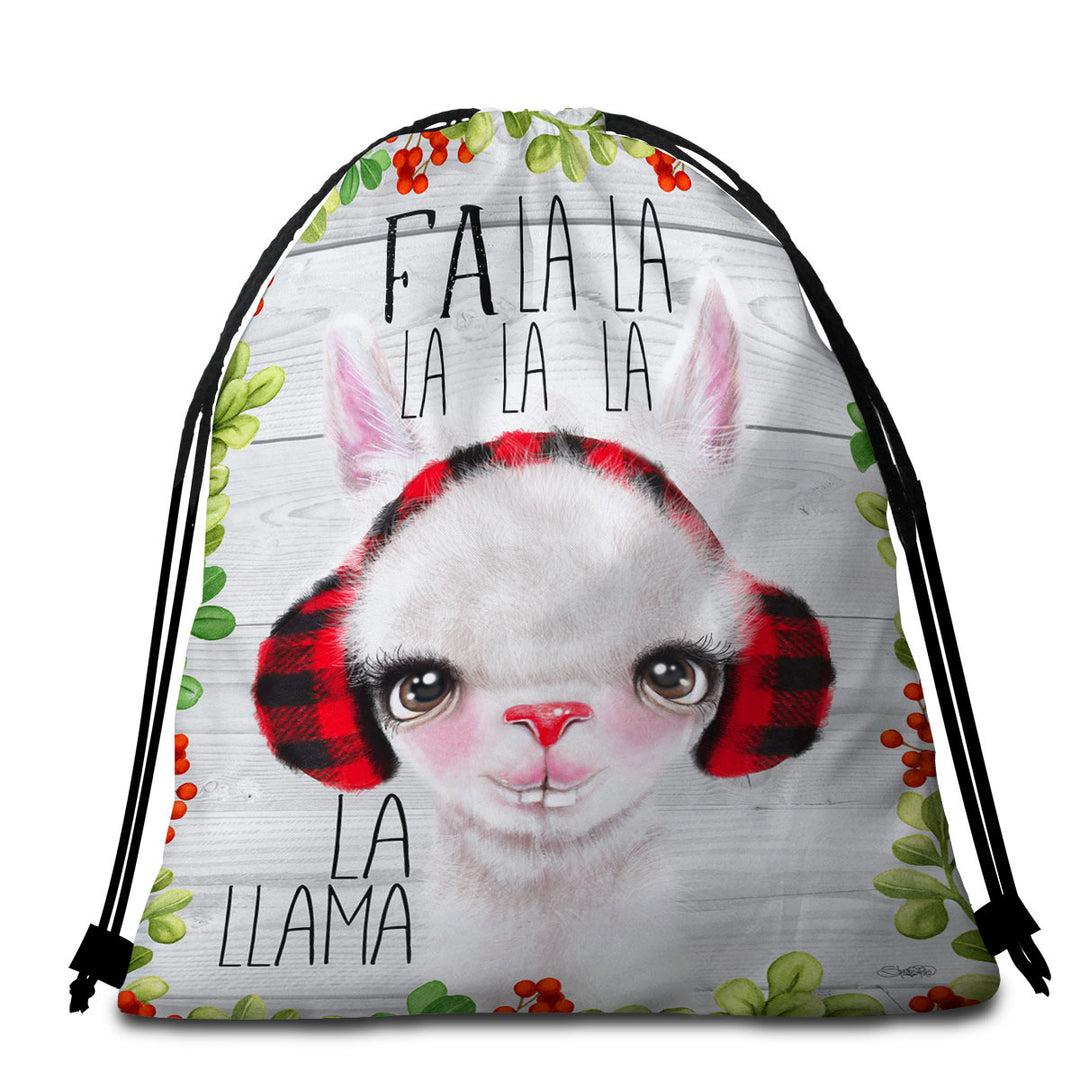 Cute Christmas Fa La La Llama Beach Bags and Towels