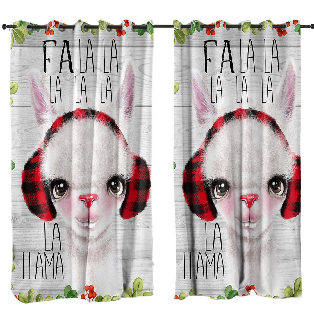 Cute Christmas Fa La La Llama Curtains