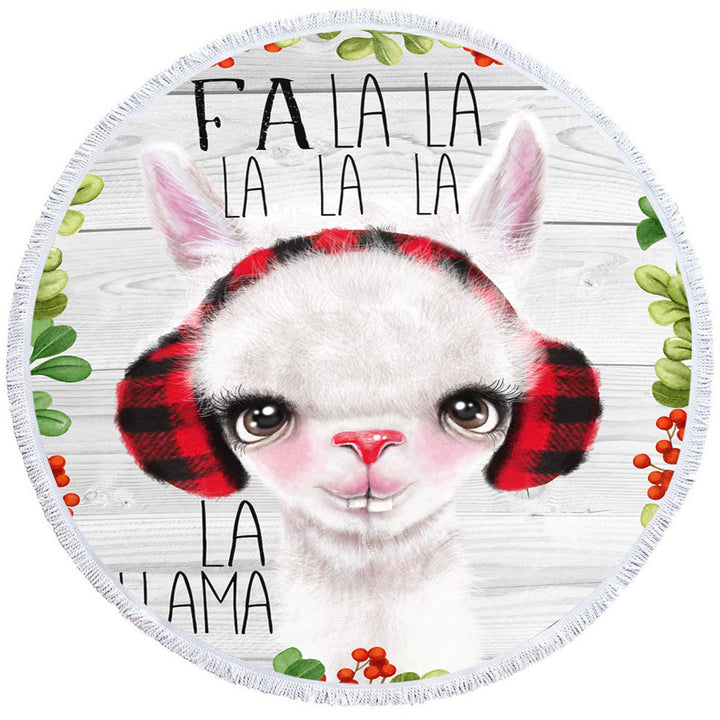 Cute Christmas Fa La La Llama Round Beach Towel