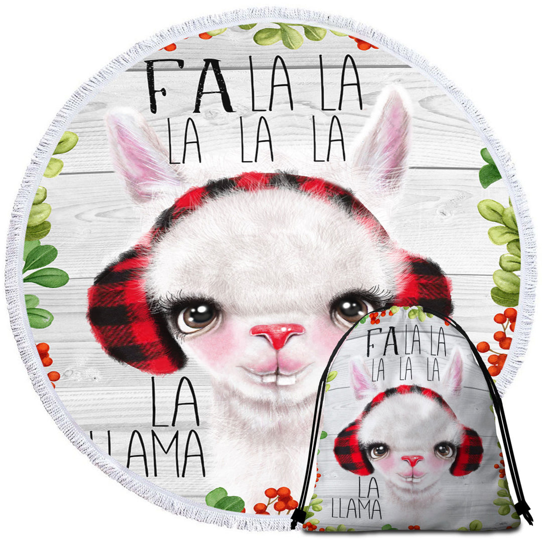 Cute Christmas Fa La La Llama Round Beach Towels