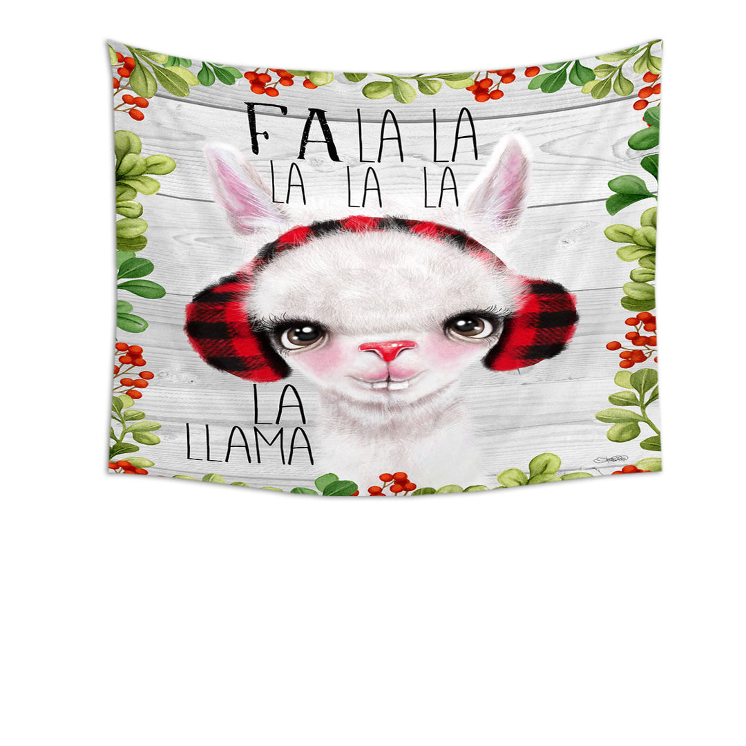 Cute Christmas Fa La La Llama Tapestry Wall Decor