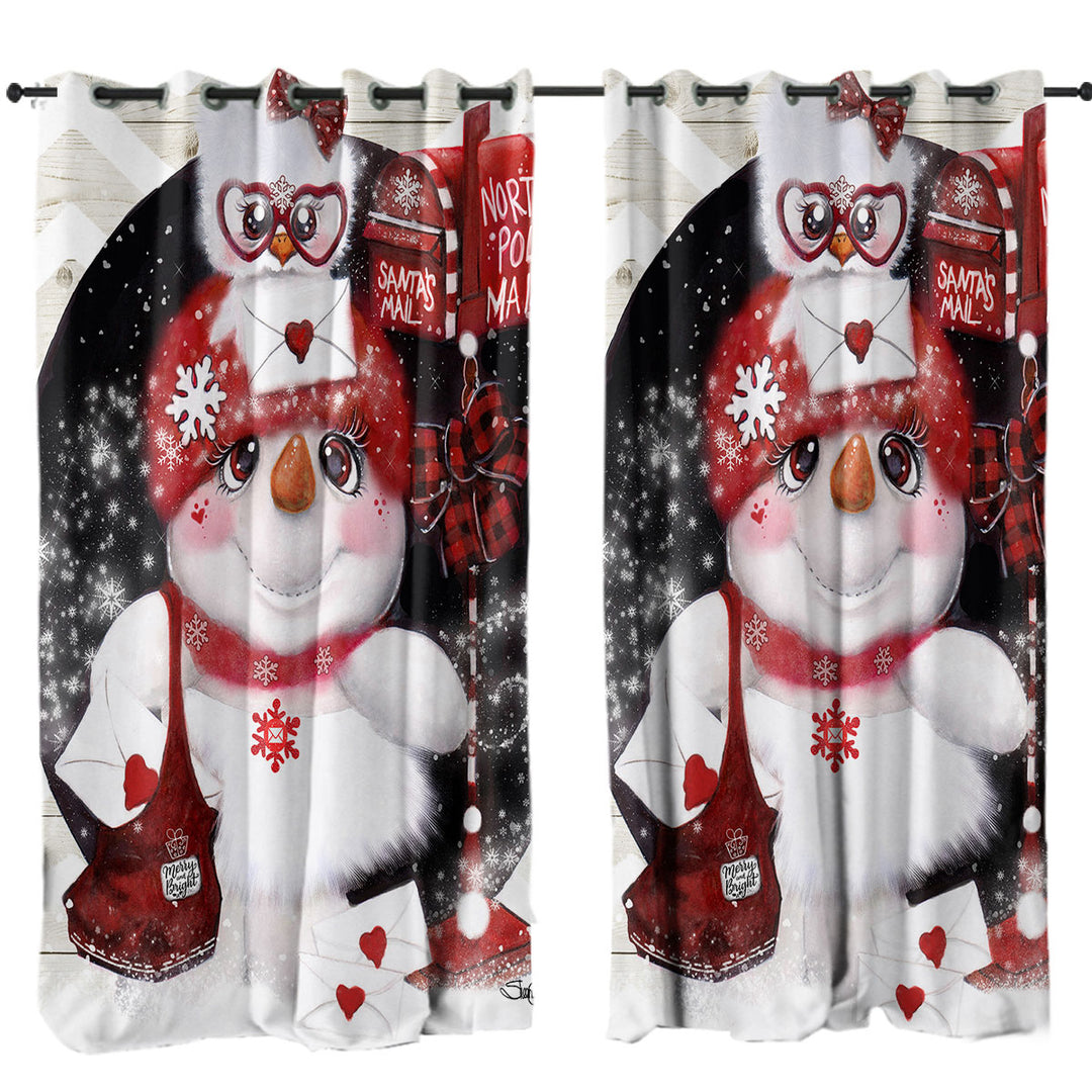 Cute Christmas Living Room Curtains with Santa Letter Delivery Snowman