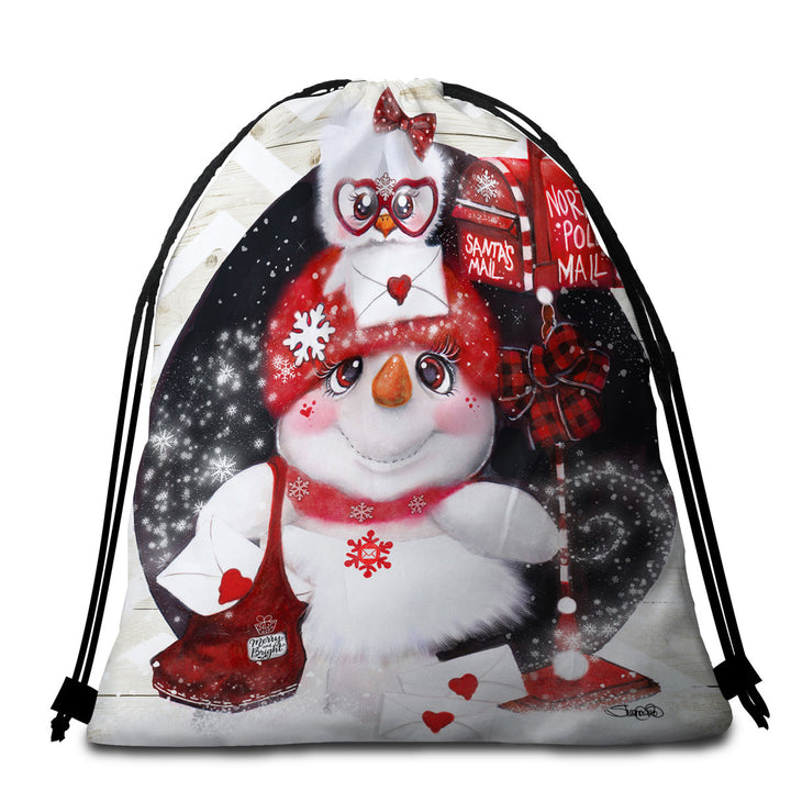 Cute Christmas Santa Letter Delivery Snowman Beach Towels and Bags Set