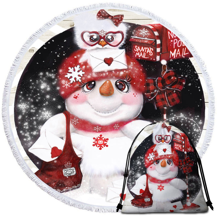 Cute Christmas Santa Letter Delivery Snowman Circle Beach Towel