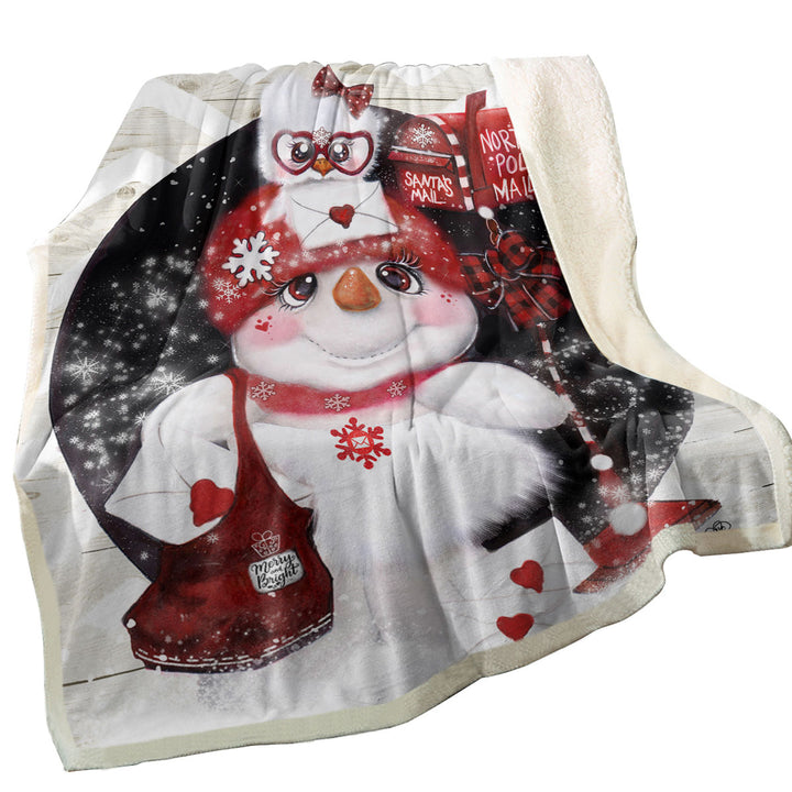 Cute Christmas Santa Letter Delivery Snowman Fleece Blankets